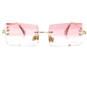 Pink Tinted Rimless Rectangular Rose Gold Frame Unisex Square Summer 19680